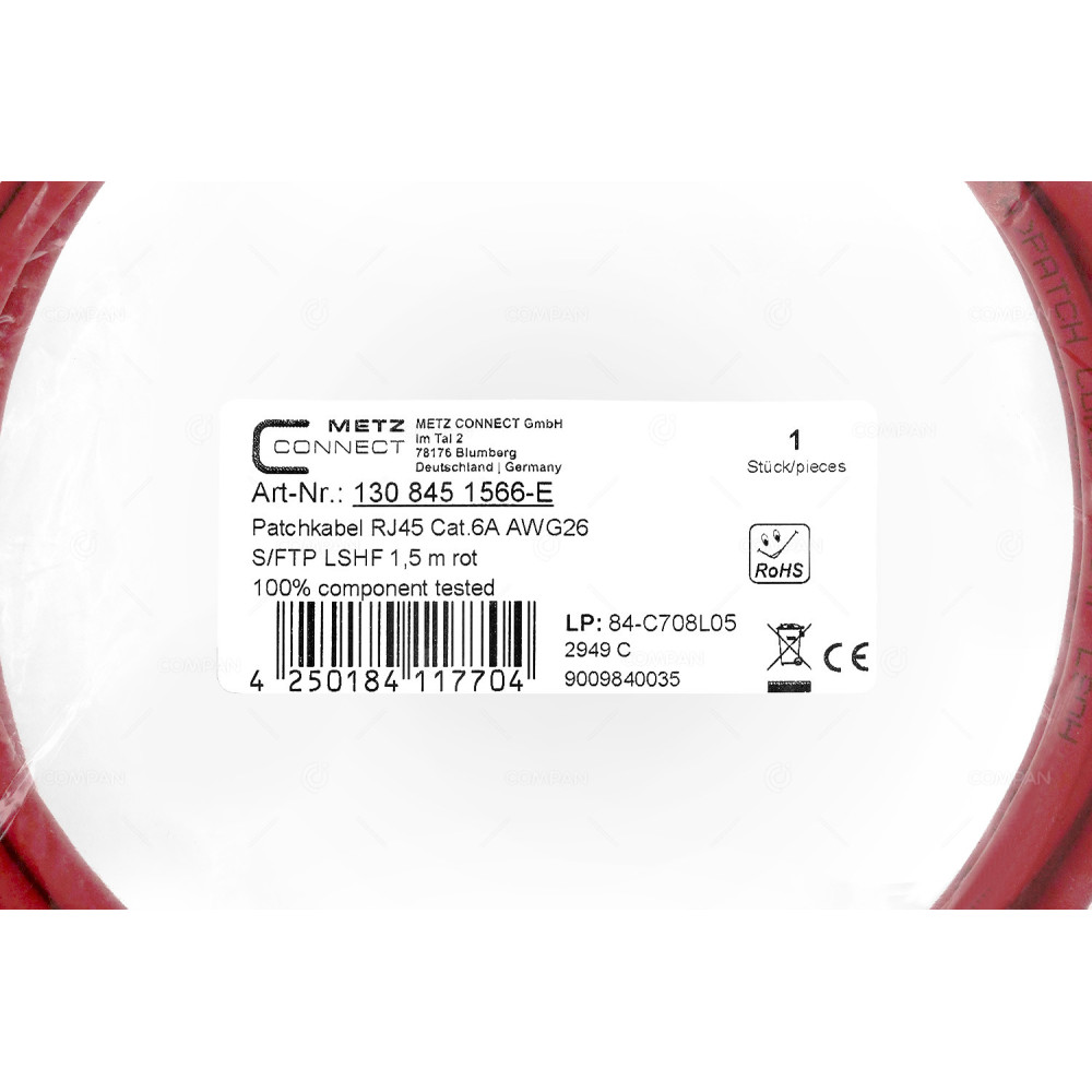 4250184117704  PATCH CORD RJ45 CAT.6A AWG26 1.5M RED